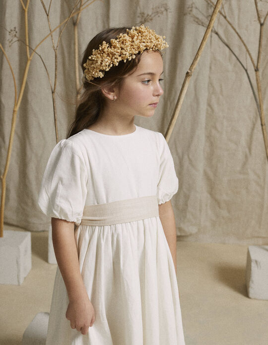 Cotton and Linen Dress for Girls, White