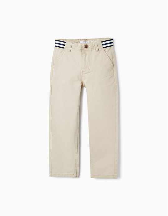 Cotton Twill Trousers for Boys 'Slim Fit', Beige