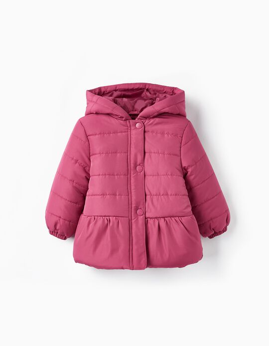 Padded Peplum Hooded Coat for Baby Girls, Pink