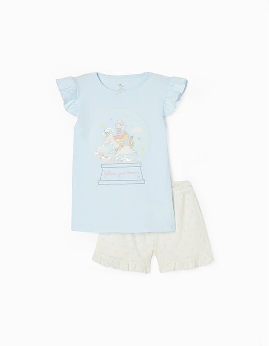 Pijama de Algodão para Menina 'Dreams & Unicorns', Azul Claro/Branco