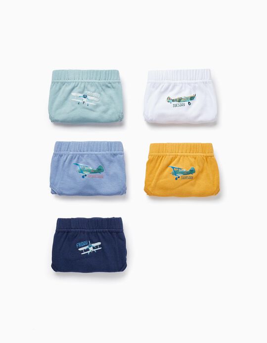 Pack of 5 Cotton Panties for Boys 'Planes', Multicolor