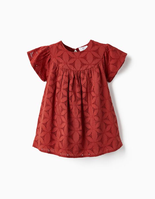 Short Sleeve Dress with Embroidery for Baby Girls, Dark Red