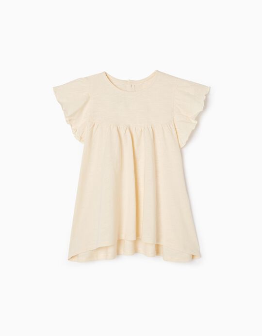 Cotton T-shirt with Frills for Girls, Beige