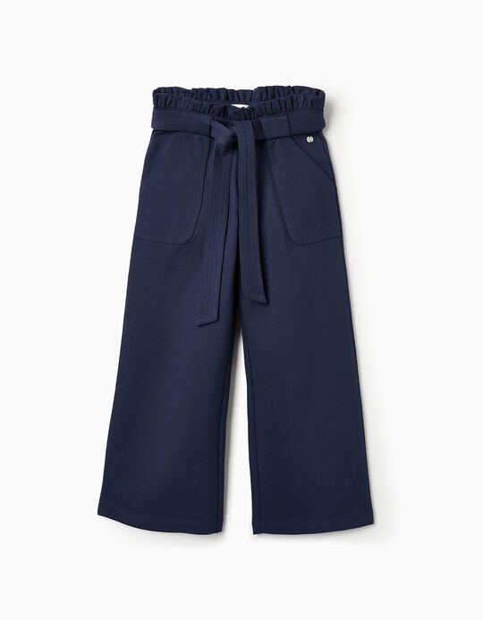 Acheter en ligne Pantalon Wide Leg en Point de Rome pour Fille, Bleu Foncé