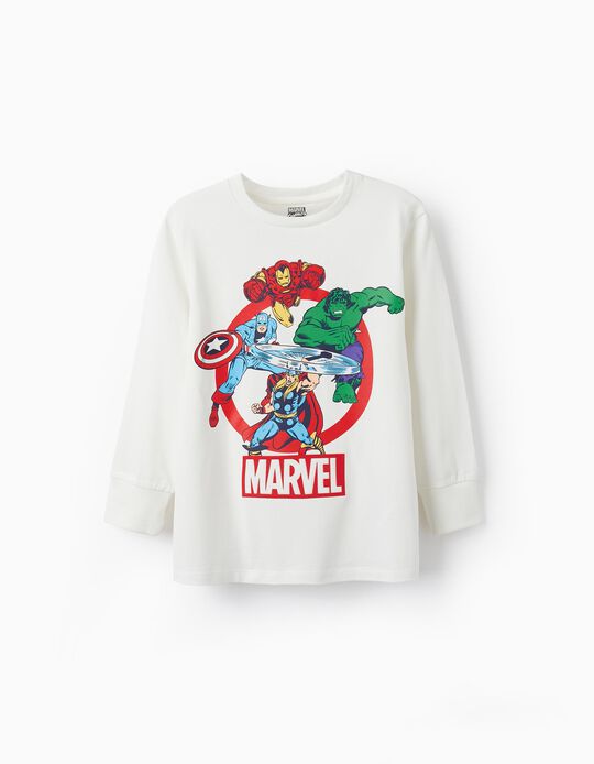 T-shirt em Algodão para Menino 'Marvel', Branco