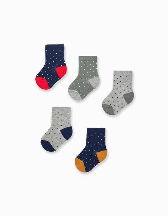 Pack of 5 Short Socks for Baby Boy, Grey/Green/Dark Blue