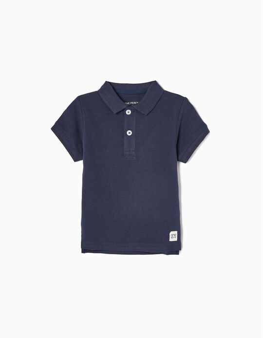 Cotton Polo Shirt for Baby Boys, Dark Blue