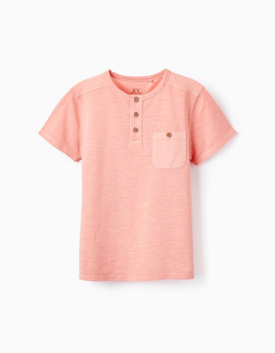 Cotton T-shirt with Pocket for Boys, Coral