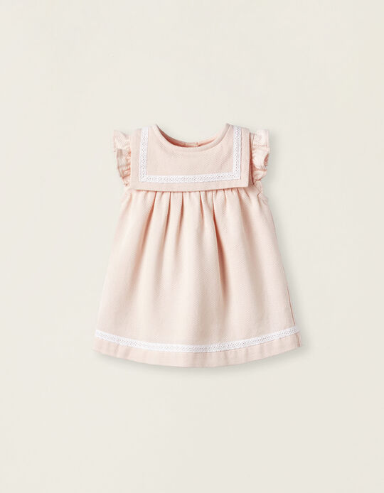 Dress in Cotton Piqué for Newborn Girls, Light Pink