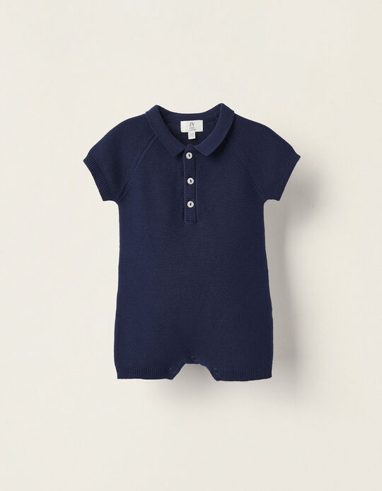 Knit Short Sleeve Jumpsuit for Newborns, Dark blue