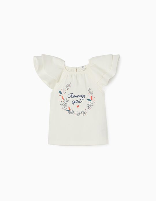 T-Shirt with Frill Sleeves for Baby Girls, White