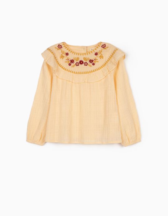 Blouse with Embroideries for Girls, Cream