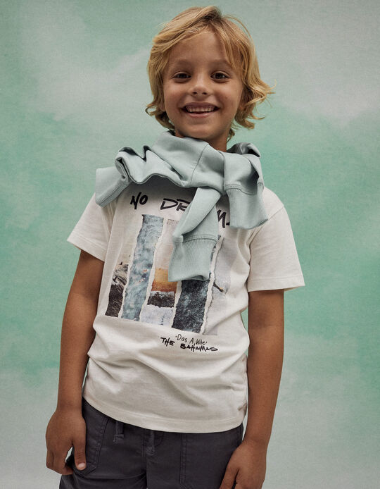 Camiseta de Algodón para Niño 'No Drama', Blanco