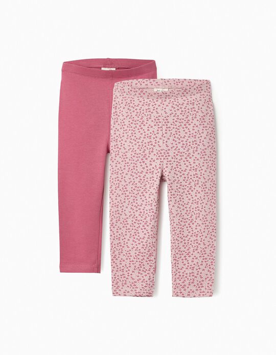 Comprar Online 2 Leggings de Algodão para Bebé Menina, Rosa/Floral