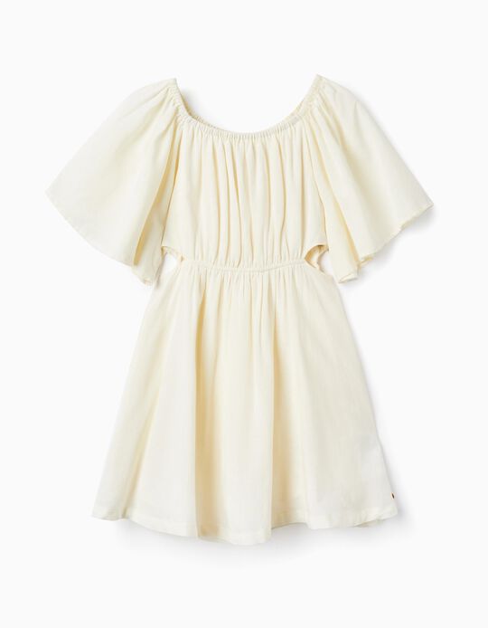 Dress with Off-Shoulder Effect for Girls, White