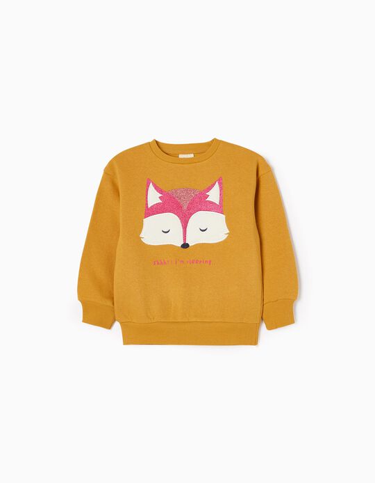 Brushed Cotton Sweatshirt for Girls 'Fox', Yellow