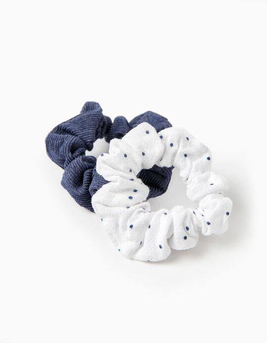 2-Pack Scrunchies for Babies and Girls, White/Blue