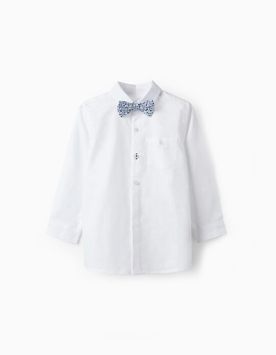 Laço + Camisa de Algodão para Menino, Azul/Branco