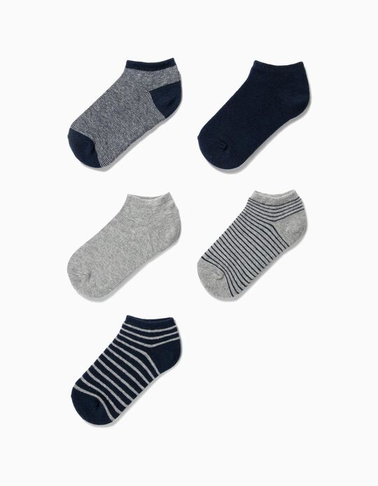 5-Pack Ankle Socks with for Boys 'Stripes, Blue/Grey