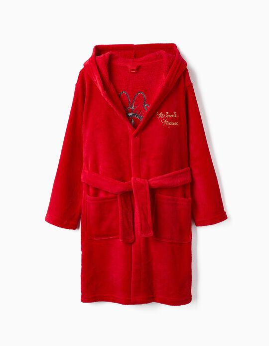 Coral Fleece Hooded Robe for Girls 'Minnie', Red