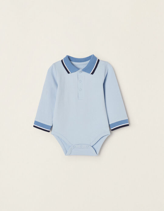Cotton Polo-Bodysuit for Newborn Baby Boys, Blue