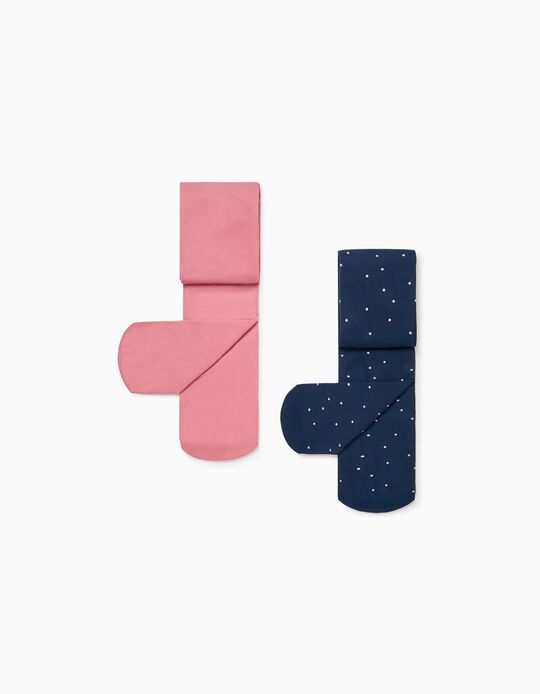 2-Pack Microfiber Tights for Girls, Pink/Dark Blue