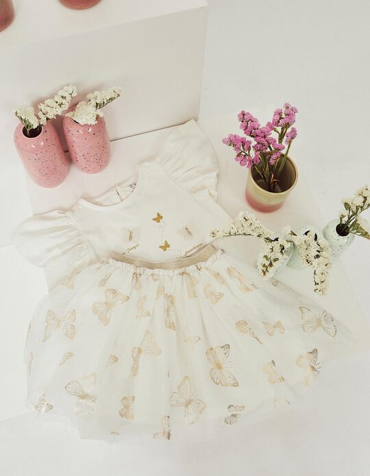 Tulle Tutu Skirt for Baby Girls 'Butterfly', White/Gold