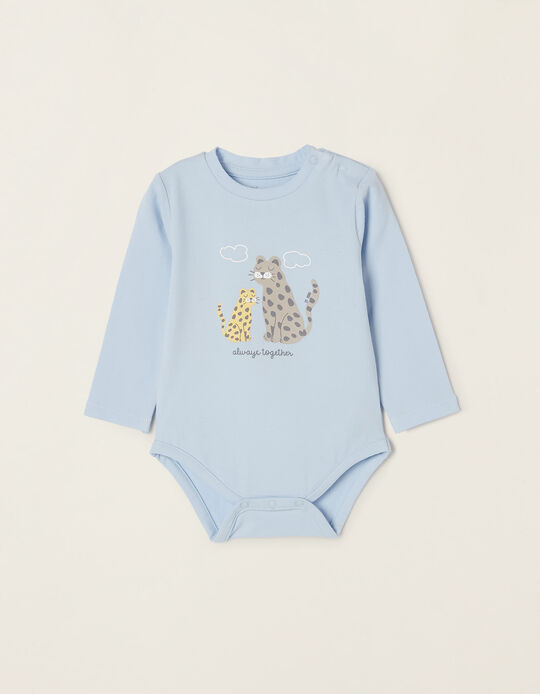 Cotton Bodysuit for Newborn Baby Boys 'Cheetah', Blue