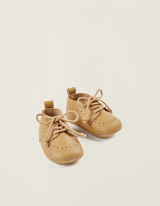 Leather Shoe for Newborn Boys, Light Brown