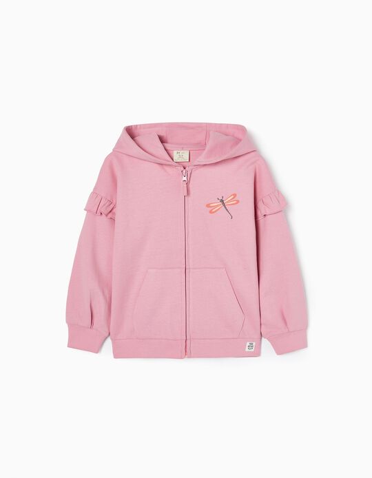 Cotton Hooded Sweatshirt for Girls 'Dragon Fly', Pink 
