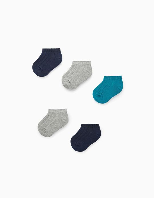 5 Pairs of Ankle Socks for Baby Boys, Multicoloured