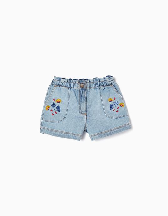 Denim Shorts with Embroidery for Baby Girls, Blue