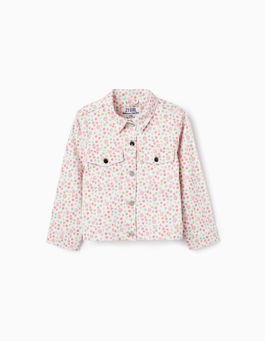 Satin Twill Jacket with Floral Pattern for Girls, Multicolour