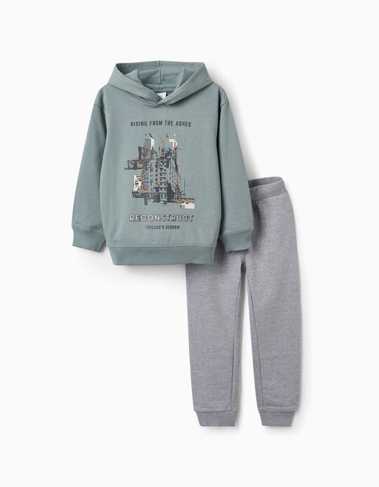 Buy Online Fleece Sweatshirt + Trousers for Boys 'Chicago', Green/Grey