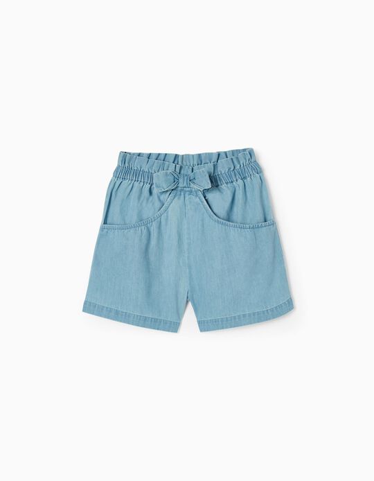 Paperbag Cotton Shorts for Girls, Blue