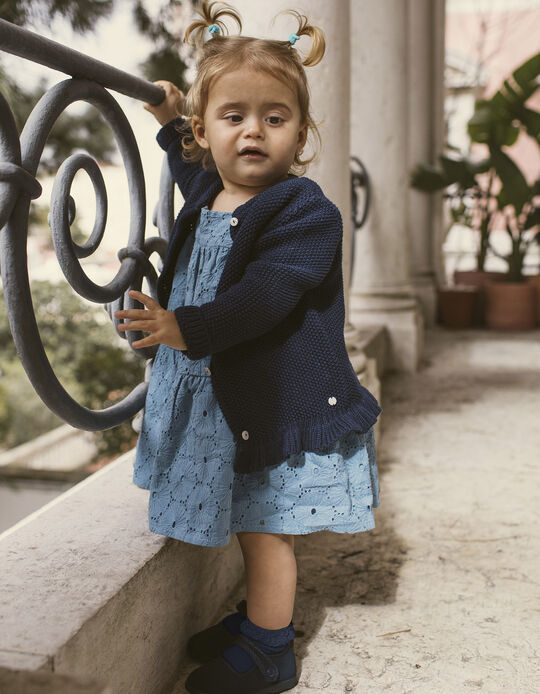 Vestido + Cubrepañal de Algodón con Bordado Inglés para Bebé Niña 'You&Me', Azul