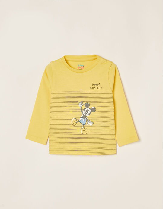T-shirt de Manga Comprida em Algodão para Recém-Nascido 'Mickey', Amarelo