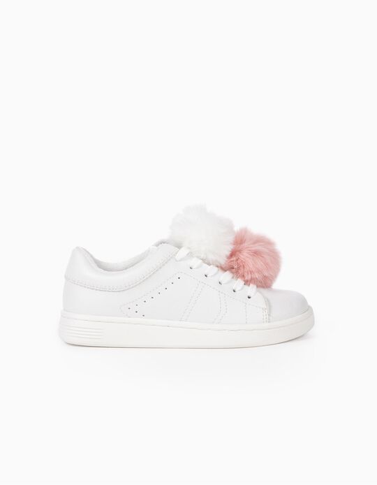 Trainers with Fluffy Pompoms for Girls 'ZY 96', White