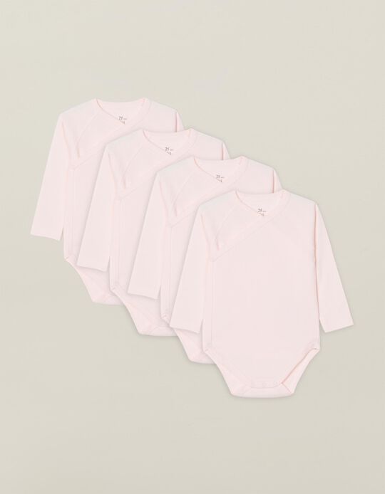 Pack of 4 Cotton Wrapover Bodysuits for Newborn Girls and Baby Girls, Pink
