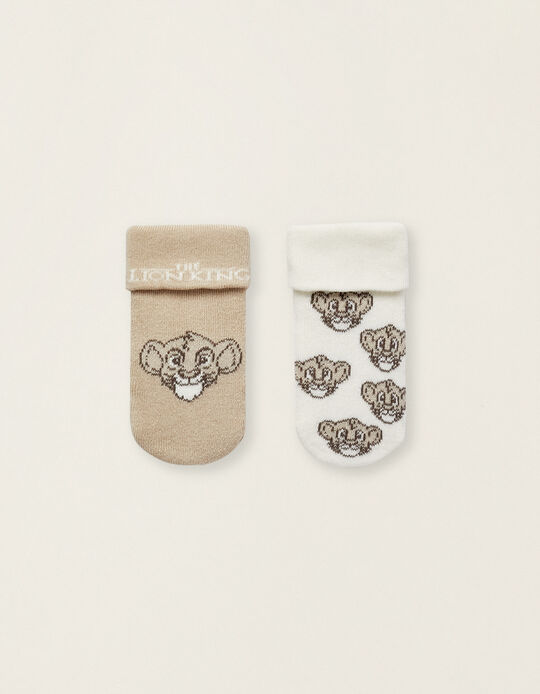 Pack of 2 pairs of Thick Baby Socks 'The Lion King', Beige/White