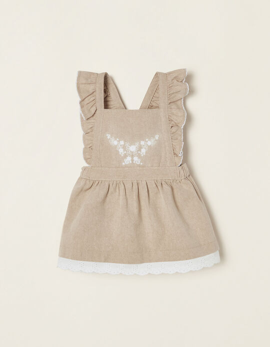 Cotton Twill Pinafore Dress  for Newborn Baby Girls, Beige