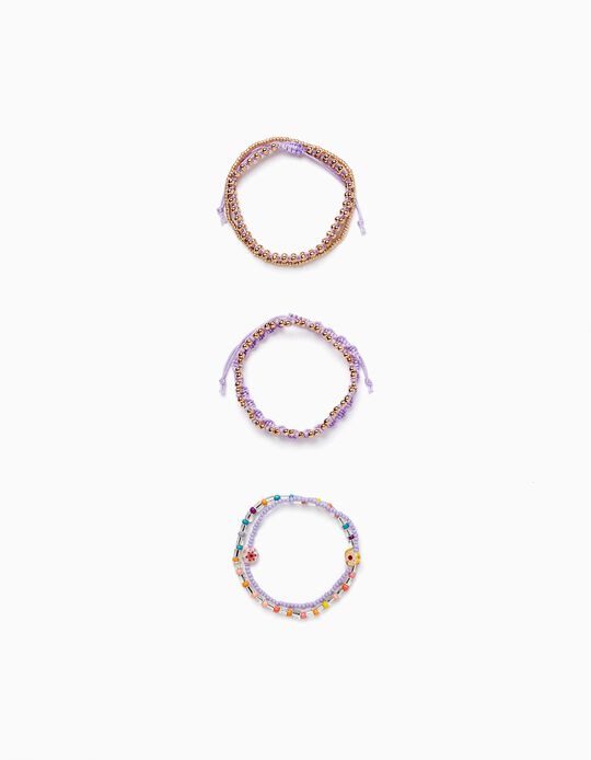 Pack Beaded Bracelets for Girls, Lilac/Gold