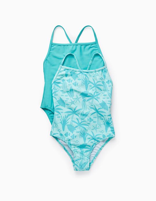 2 Swimsuits for Baby Girls 'Seashells', Aqua Green