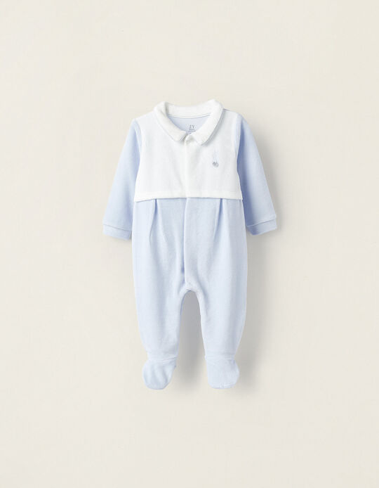 Velvet Cotton Babygrow for Newborns, Blue/White