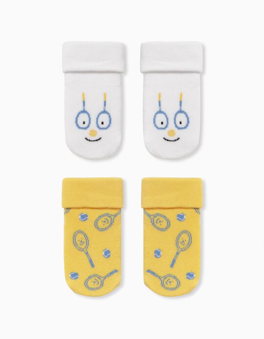 5 Pairs of Non-Slip Socks for Baby Boys, 'Sports', Yellow/White