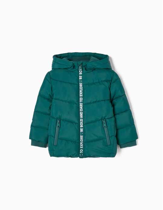 Hooded Puffer Jacket with Polar Lining for Baby Boys 'Dare to Explore', Green