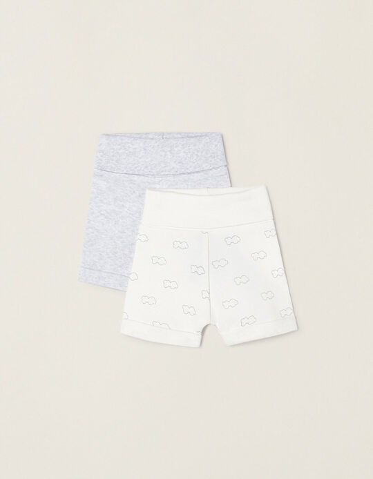 Pack 2 Cotton Shorts for Newborns 'Cloud', White/Grey