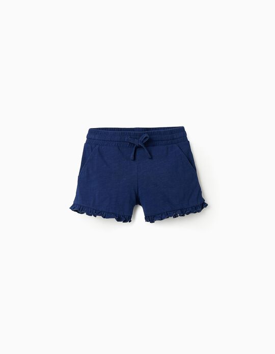 Buy Online Cotton Shorts with Ruffles for Girls, Dark Blue