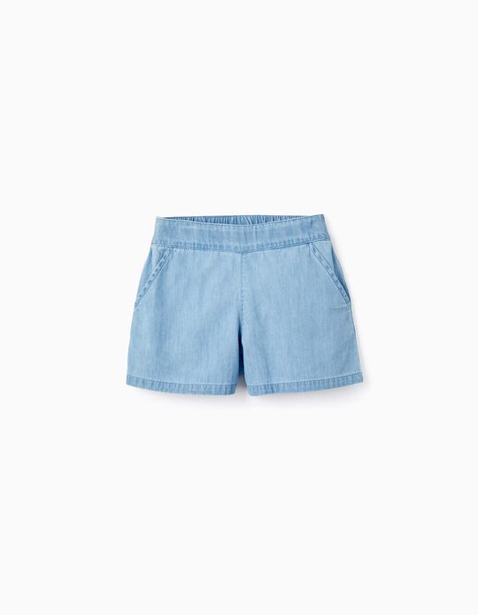 Denim Cotton Shorts for Girls, Blue