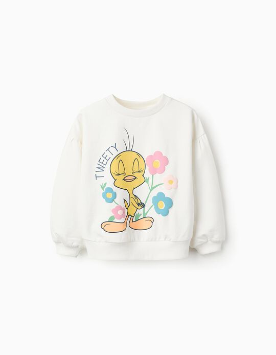 Buy Online Cotton Sweatshirt with Print for Girls 'Tweety', White